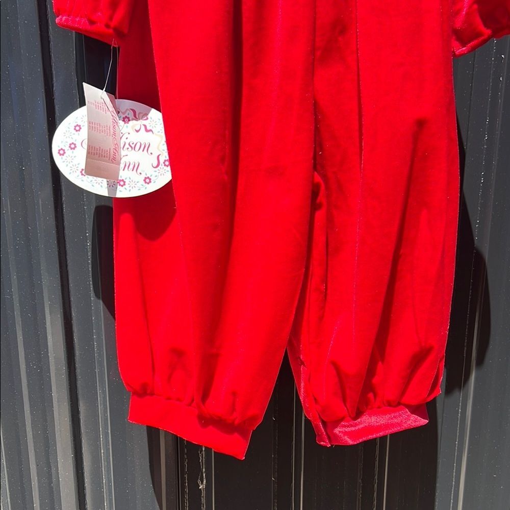Allison Ann Vintage Christmas Red Velvet Baby Romper White Peter Pan Collar 18M - Picture 11 of 11